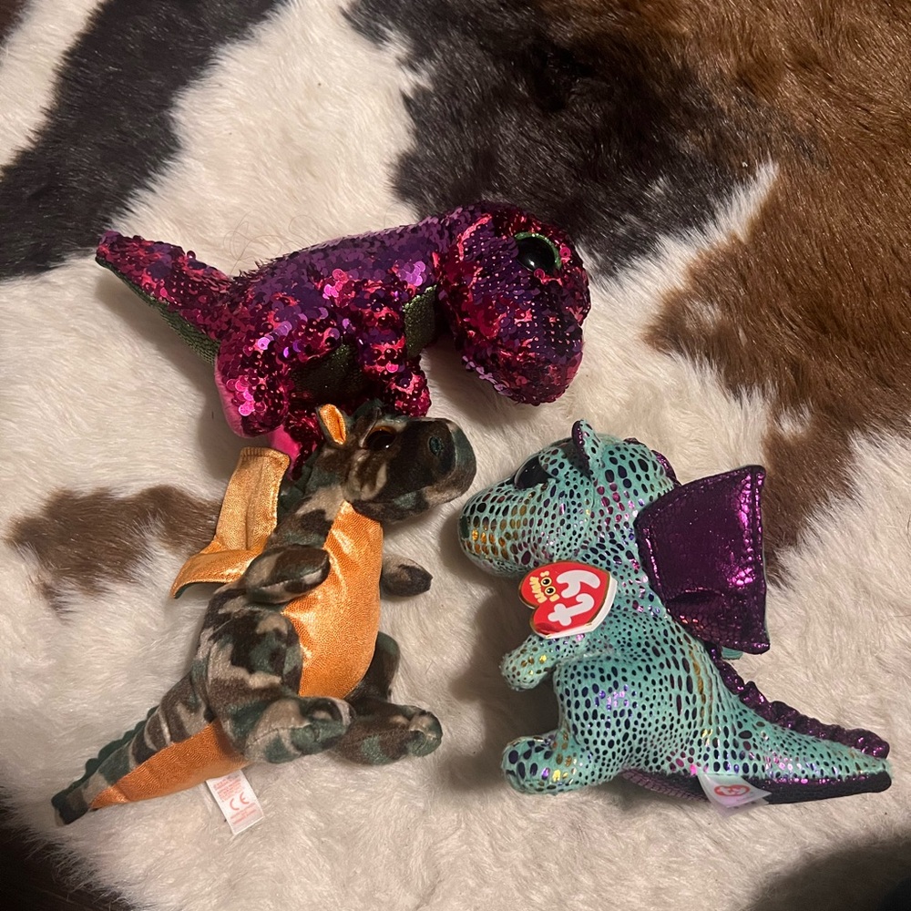 TY Reptile Plush Toy Set - Purple, Orange, Green